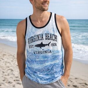 Virginia Beach Memorabilia Blue White Shark Tank Top Size Medium